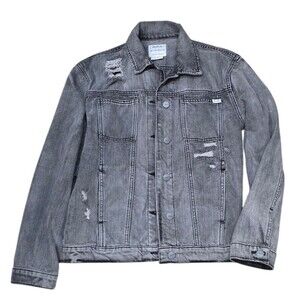 RVCA Denim Jacket Gray Distressed Button Front Pockets EUC Size XS